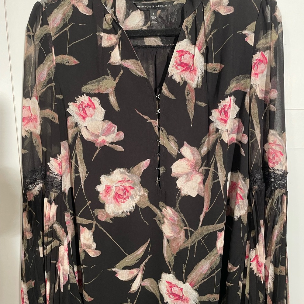 White House Black Market Black Floral Blouse - Picture 14 of 14